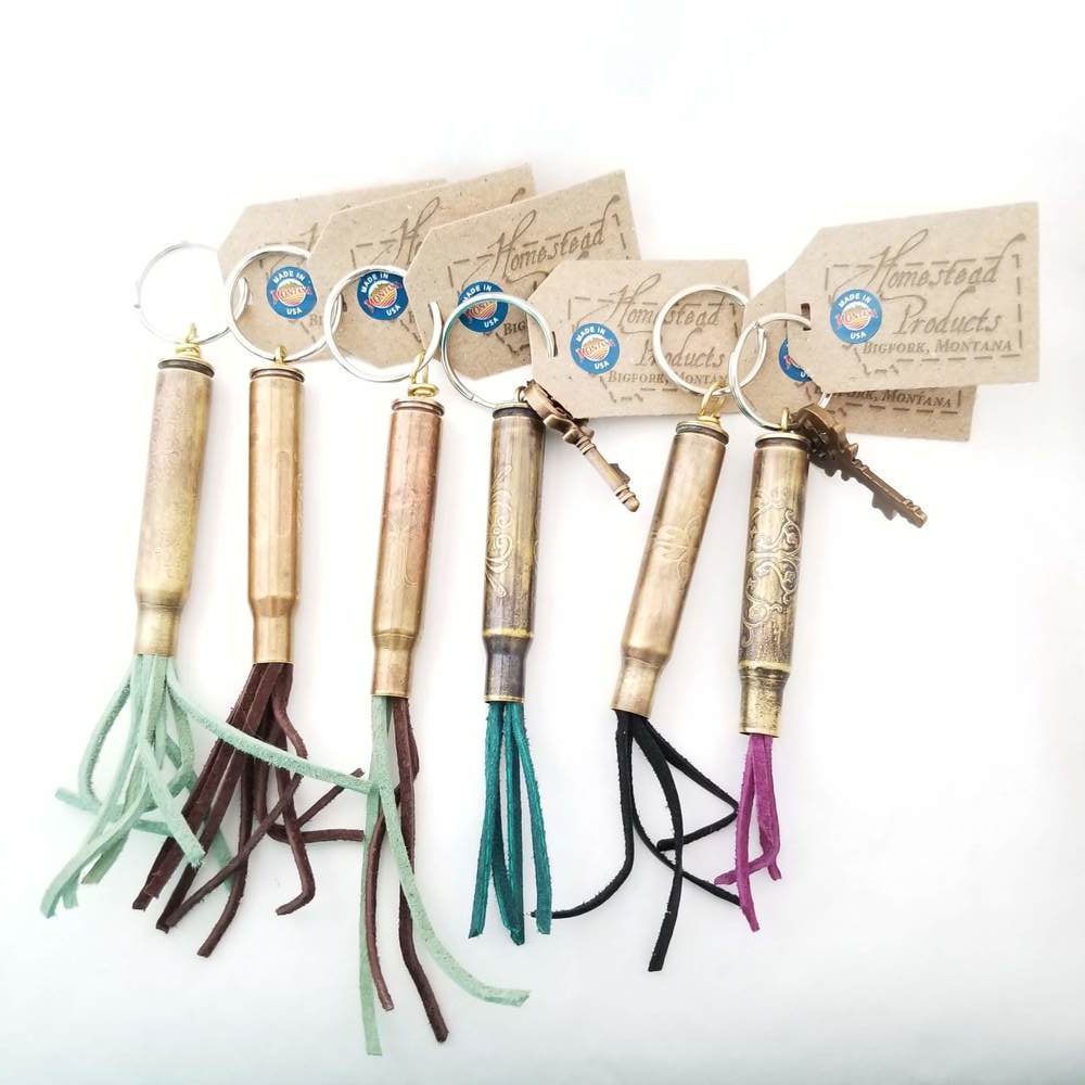 Ammo and Leather Lace Key Chains