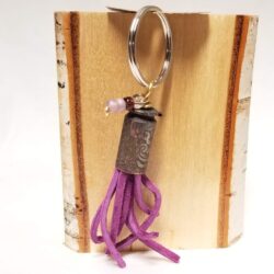 Etched Key Chain with Purple Leather Fringe with matching beads