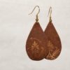 Rustic Oil Tanned Leather Tear Drop Earrings with Metallic Accents - Pattern 6 Rustic Oil Tanned Leather Tear Drop Earrings with Metallic Accents - Pattern 6