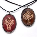 Large Oval Leather Bezel Necklace - Celtic Cross