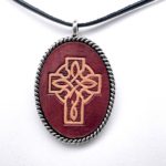 Leather Bezel Necklace - Medium - Large oval Celtic Cross Mahogany