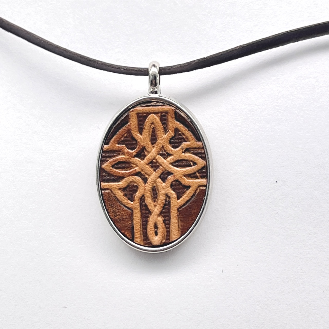 Medium Oval Leather Bezel Necklace