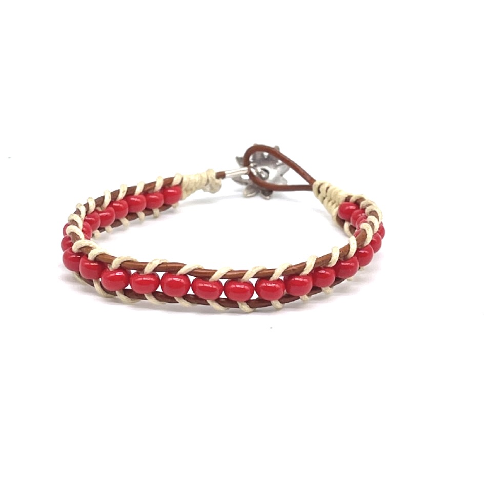 Czech Glass (Crow) Leather Ladder Bracelet