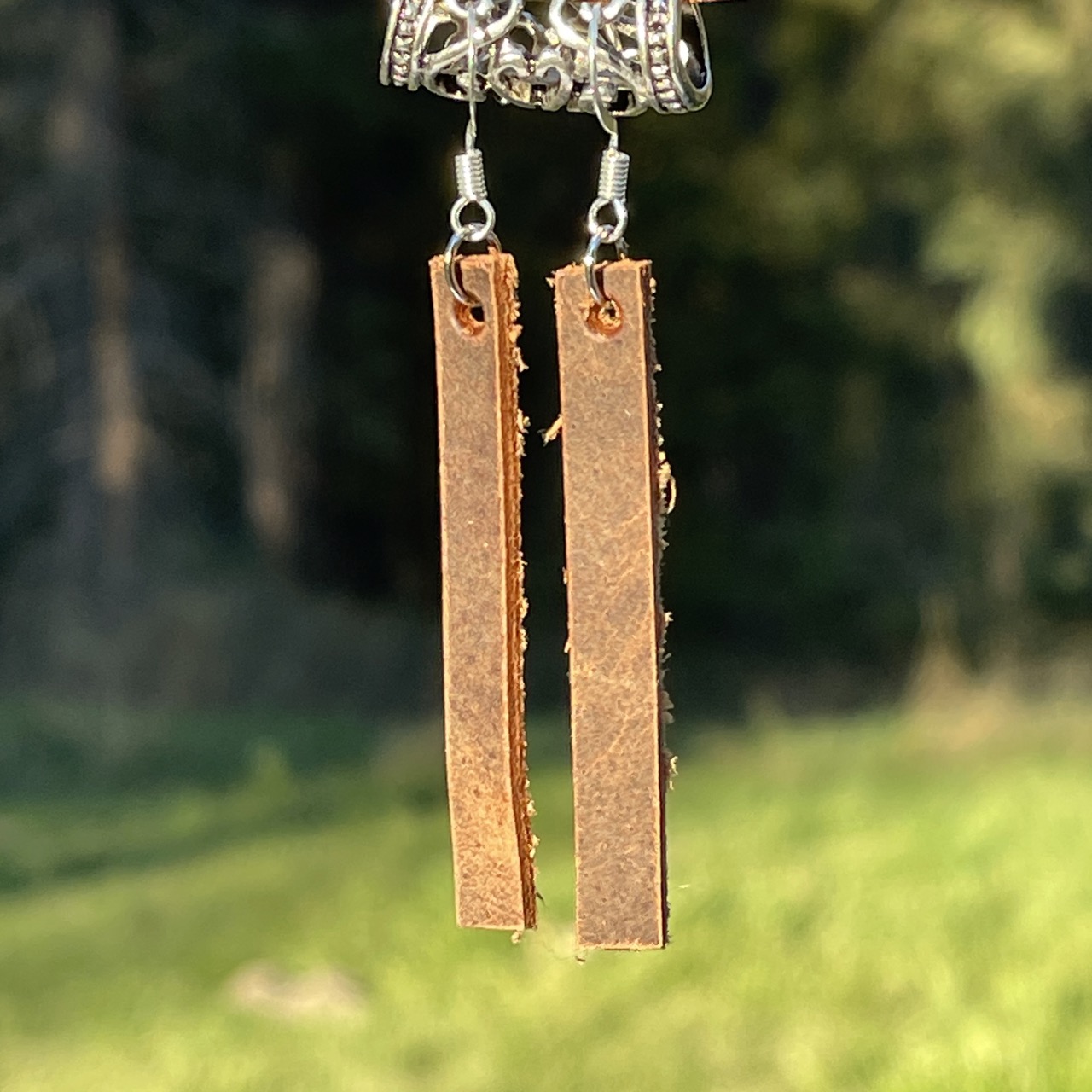 Rustic and Elegant Leather Bar Drop Earrings