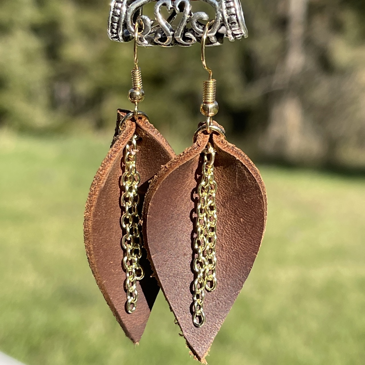 Crazy Horse Leather Reverse Drop Earrings