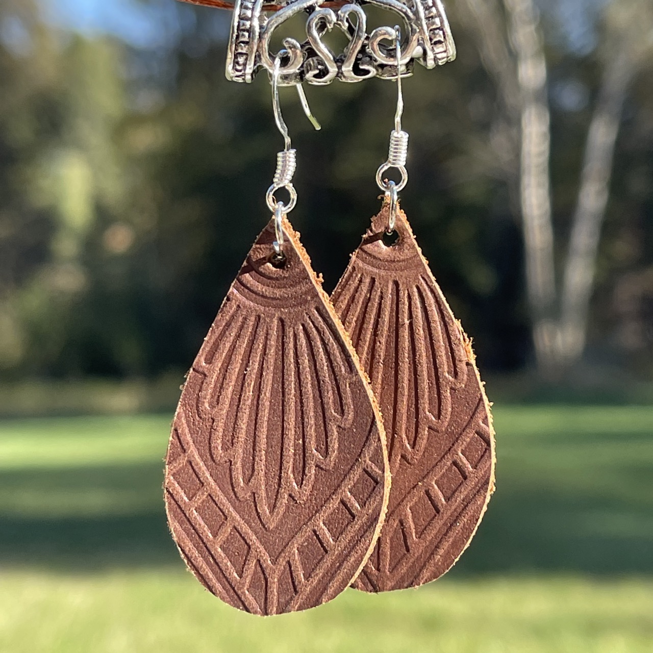 Crazy Horse Tear Drop Embossed Earrings