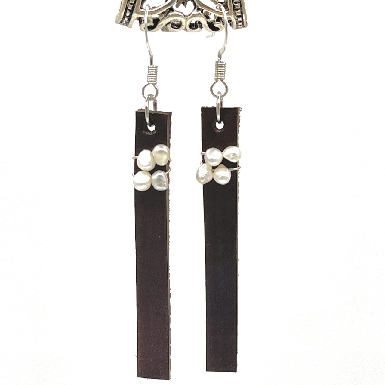 Beaded Leather Bar Earrings