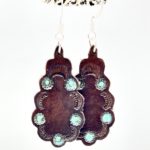 Scalloped Leather Drop Earrings with Turquoise Colored Accent