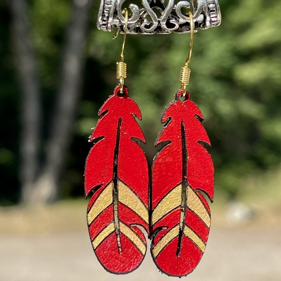Large Leather Feather Earrings