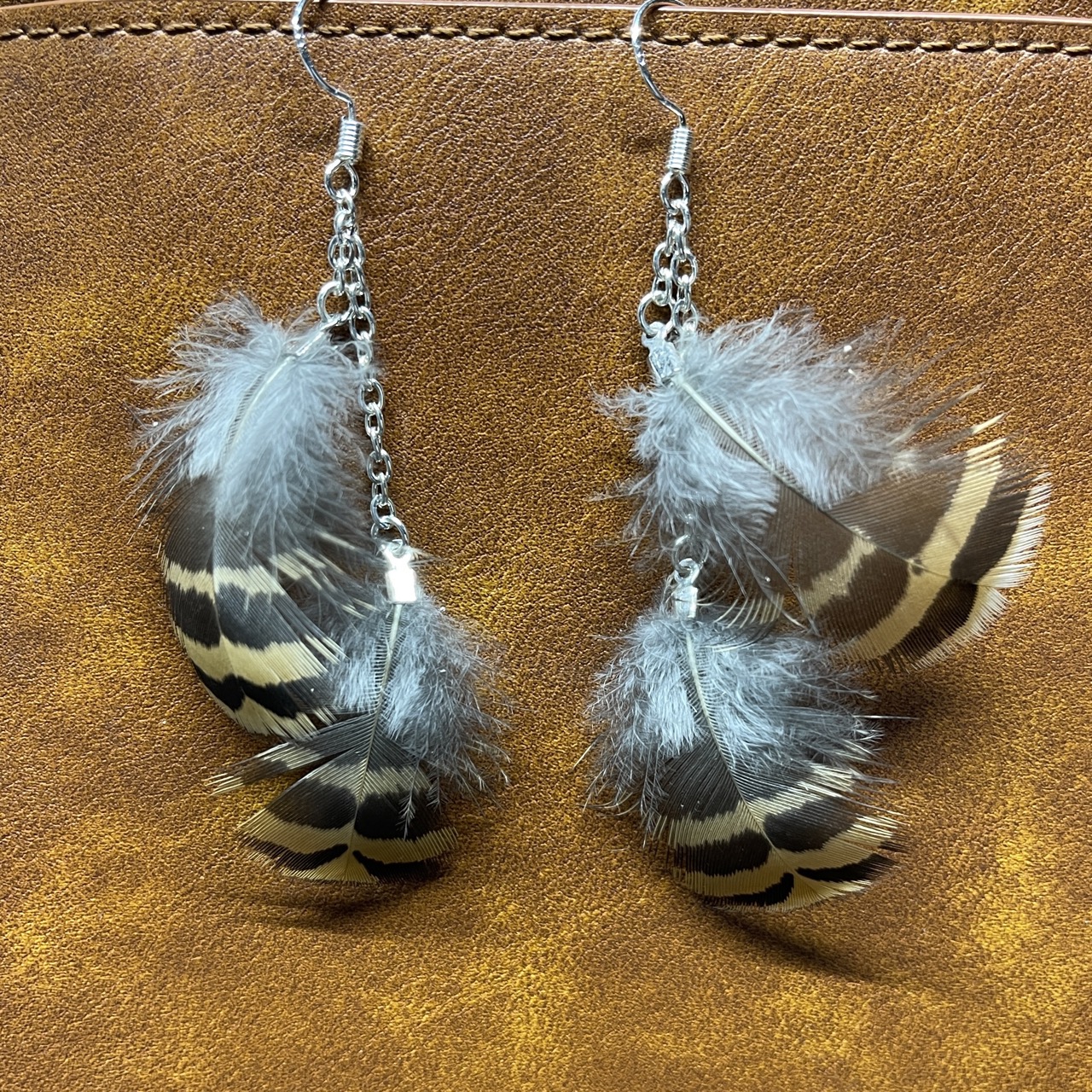 Wild Montana Grouse Feather Earrings - Small Feathers on a Chain