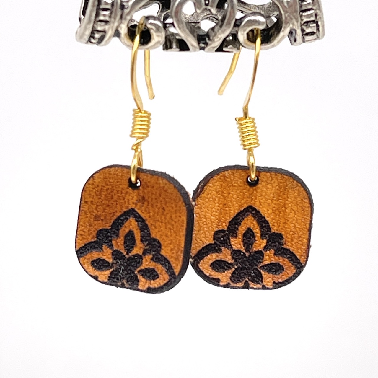 Small Golden Leather Mediterranean Style Earrings - All Yellow