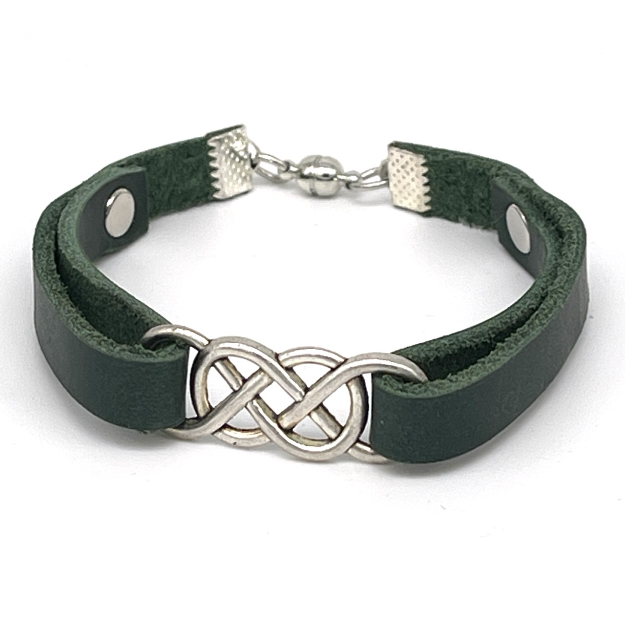 Green leather bracelet with Celtic knot