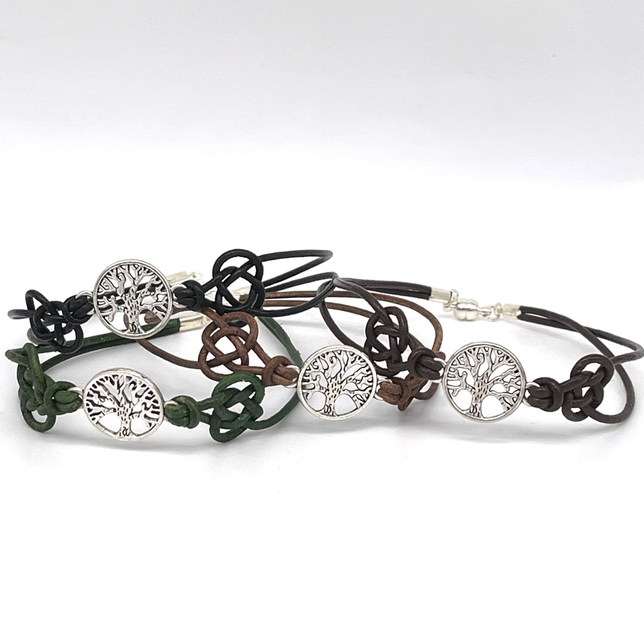 Leather Cord Bracelet - Celtic Knots with Tree of Life