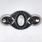 Leather and Stone Bracelet - Black and Silver with Dendritic Agate