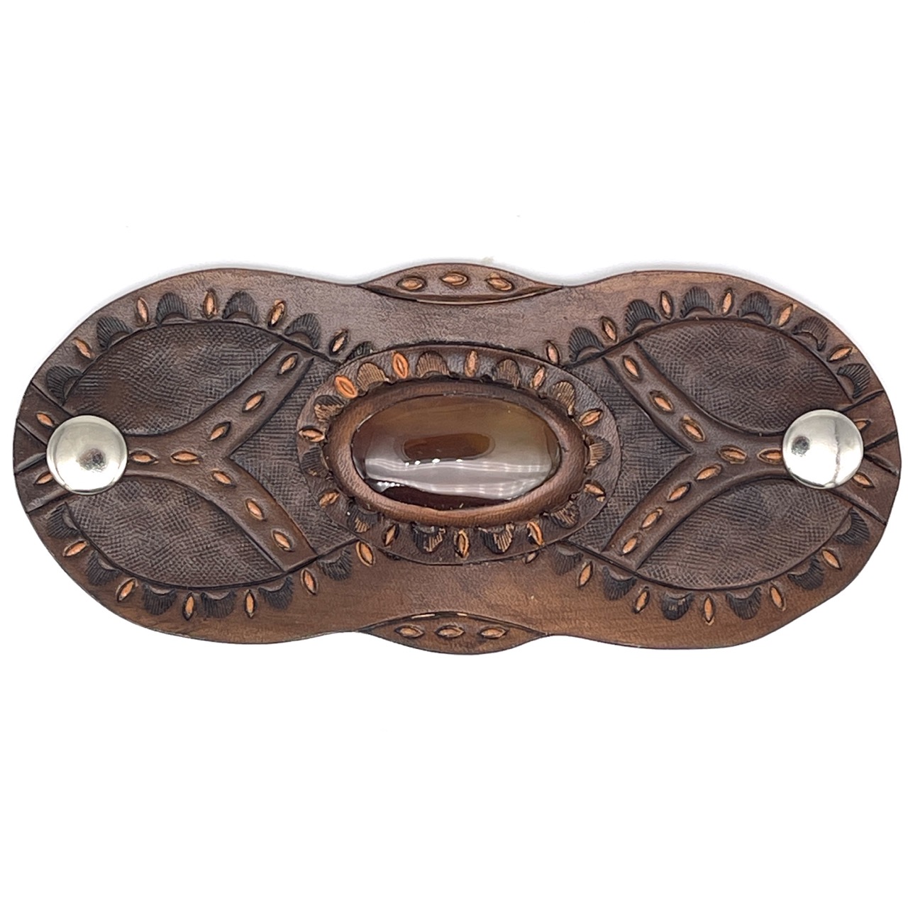 Leather and Stone Bracelet - Orange and Brown with Montana Agate