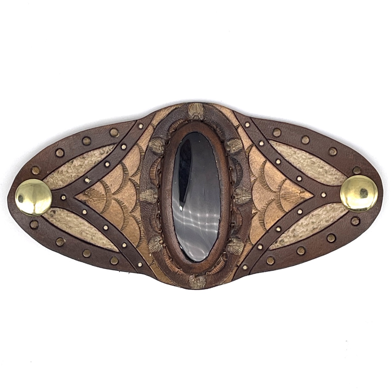 Leather and Stone Bracelet - Vanilla and Orange with Montana Agate