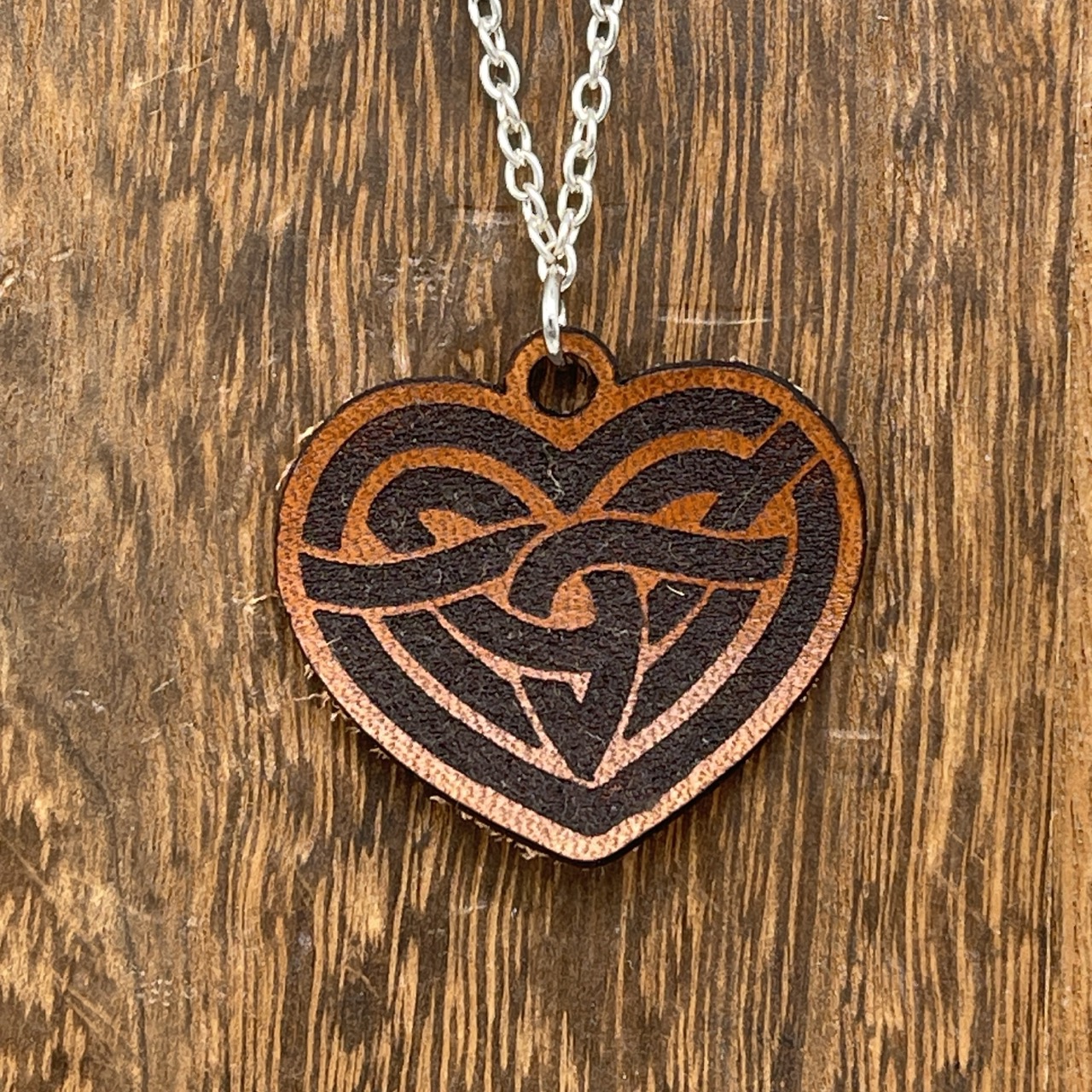 Celtic Knot Leather Heart Necklaces