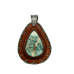 Leather and Stone Pendant - Turquoise