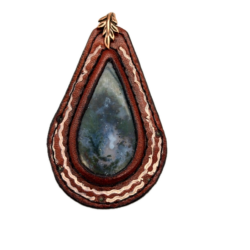 Leather and Stone Pendant - Moss Agate