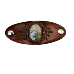 Leather and Stone Leather Bracelet - Moss Agate